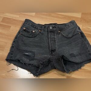Levis Black Distressed Denim Shorts